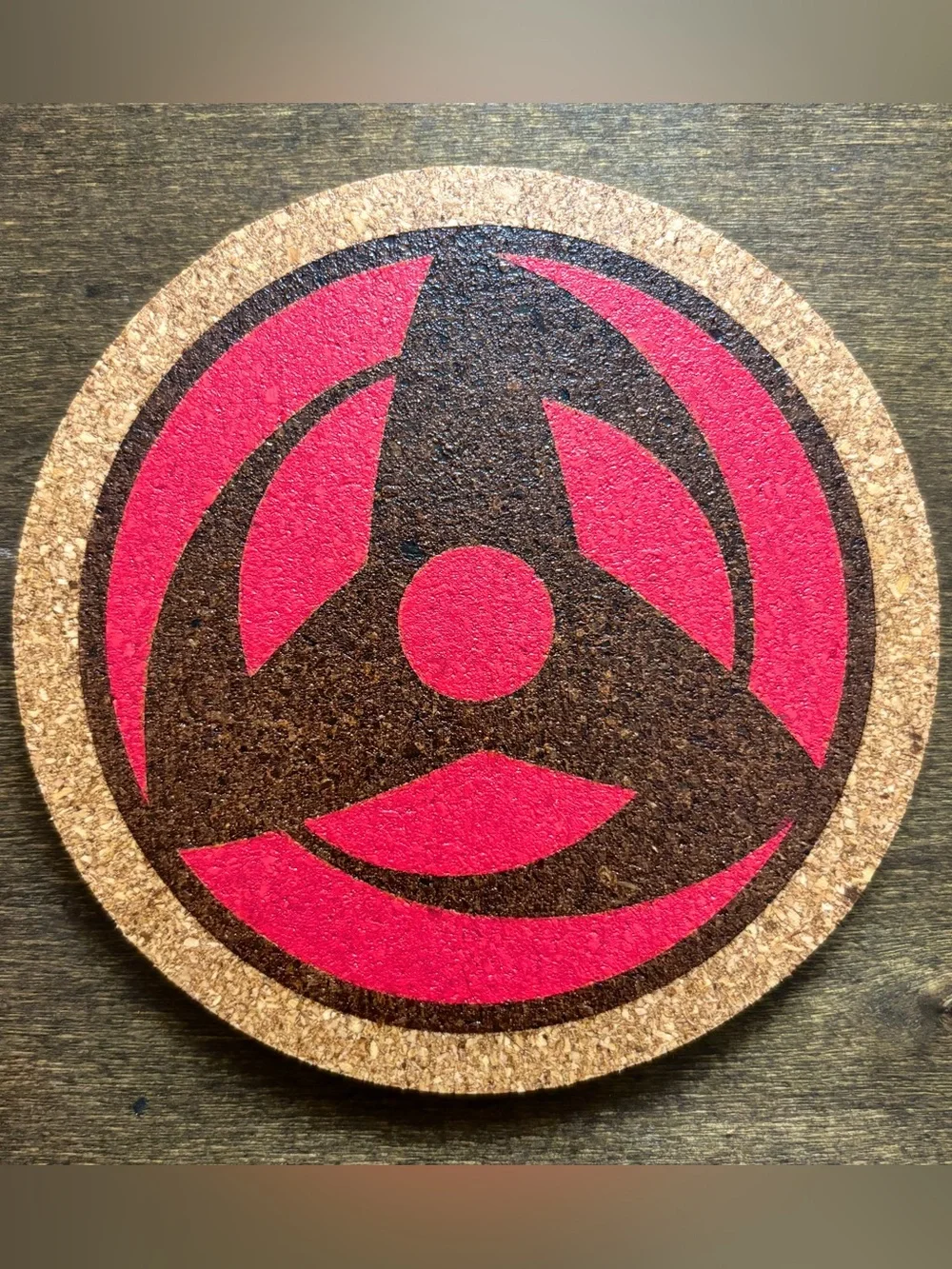Naruto Kakashi Obito Mangekyou Sharingan Engraved Painted Cork Coaster